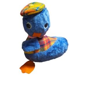 Vintage Gund Swedlin Plush Duck Tartan Plaid Hat Vest Stuffed Animal 10" Retro